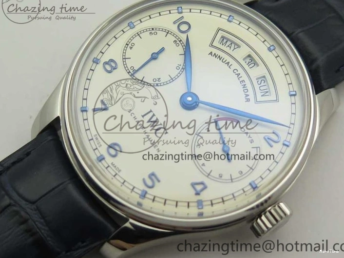 MIROTIME 0521 Affordable Portuguese Real PR Real Annual Calendar IW5035 ZF 1:1 Best Edition White Dial Blue Markers on Blue Leather Strap A 7143